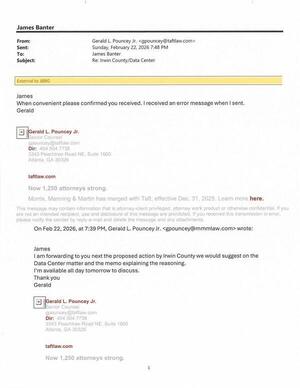 [James When convenient please confirmed you received. 2026-02-22 7:48 PM I received an error message when I sent. --Gerald L. Pouncey Jr.]