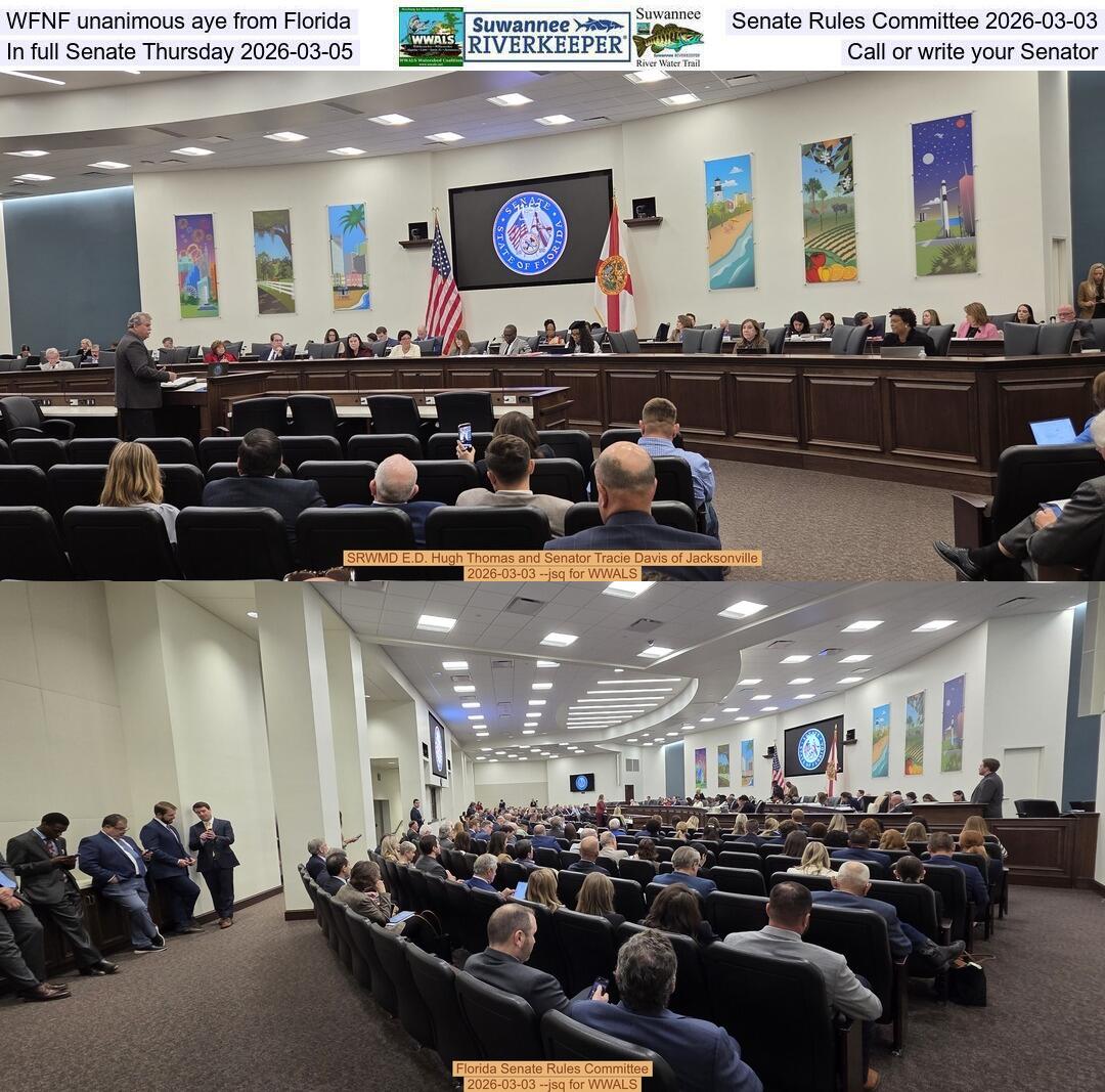 WFNF unanimous aye from Florida Senate Rules Committee 2026-03-03, In full Senate Thursday 2026-03-05, Call or write your Senator