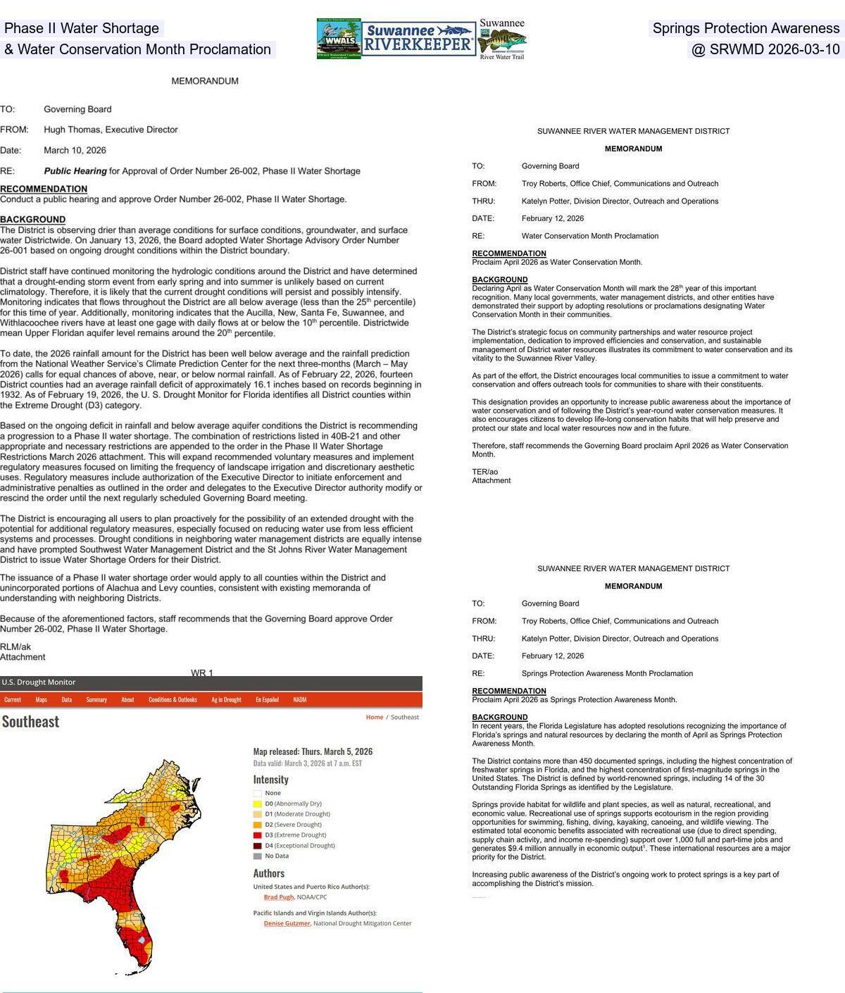 [Phase II Water Shortage, Springs Protection Awareness & Water Conservation Month Proclamation @ SRWMD 2026-03-10]