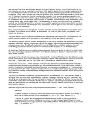 [Any member of the public who desires to address the Board at a Board Meeting, must appear in person at the Board Meeting and sign up...]