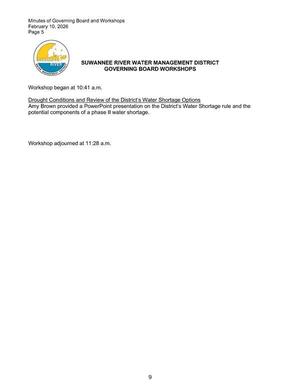 [Minutes of Governing Board and Workshops February 10, 2026: Drought Conditions and Review of the District’s Water Shortage Options]