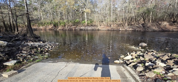 bottom of Troupville Boat Ramp, Little River, 2026:03:06 08:54:28, 30.8516844, -83.3473556 --jsq for WWALS