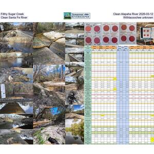 [Filthy Sugar Creek, Clean Alapaha River 2026-03-12, Clean Santa Fe River, Withlacoochee unknown]