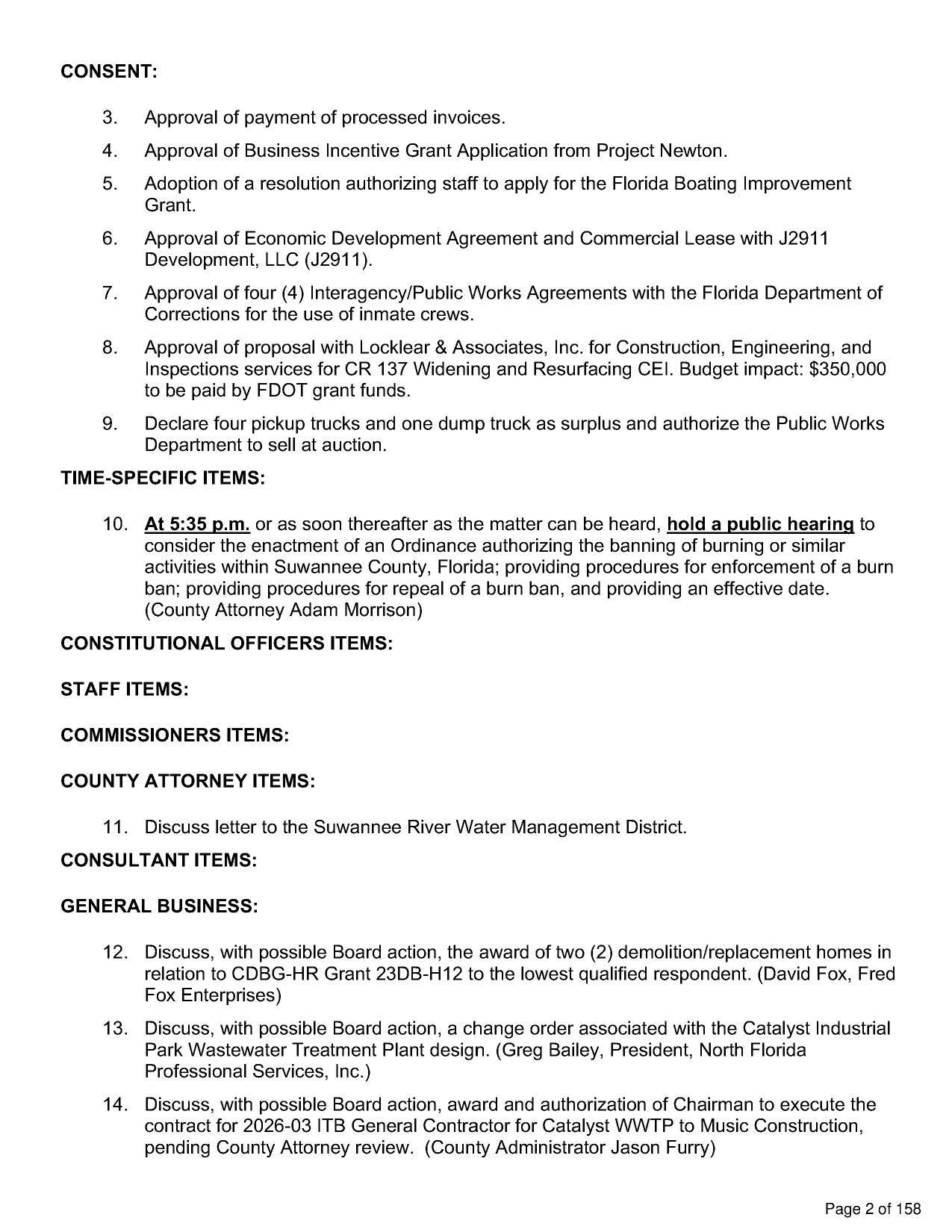 11. Discuss letter to the Suwannee River Water Management District.