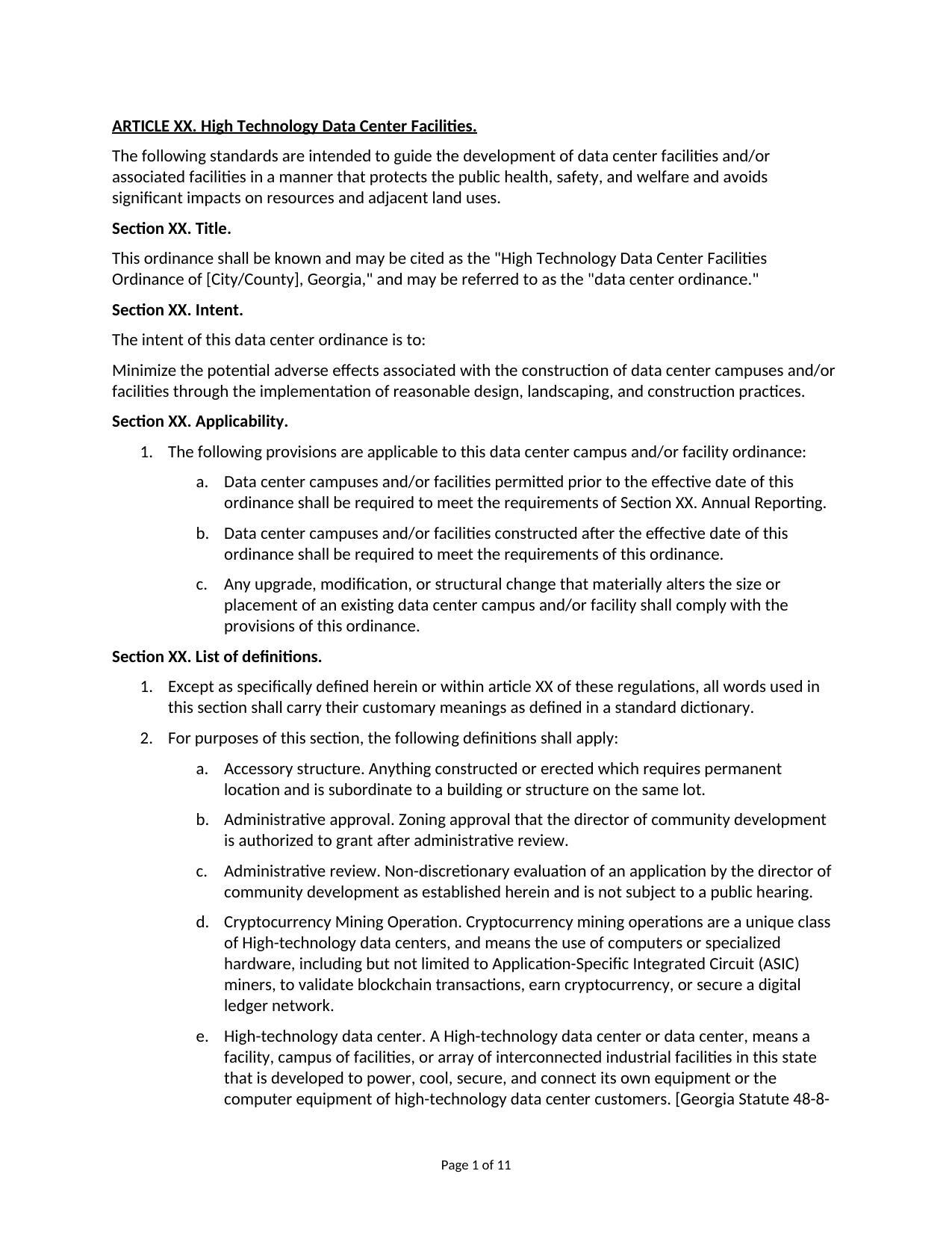 ARTICLE XX. High Technology Data Center Facilities.