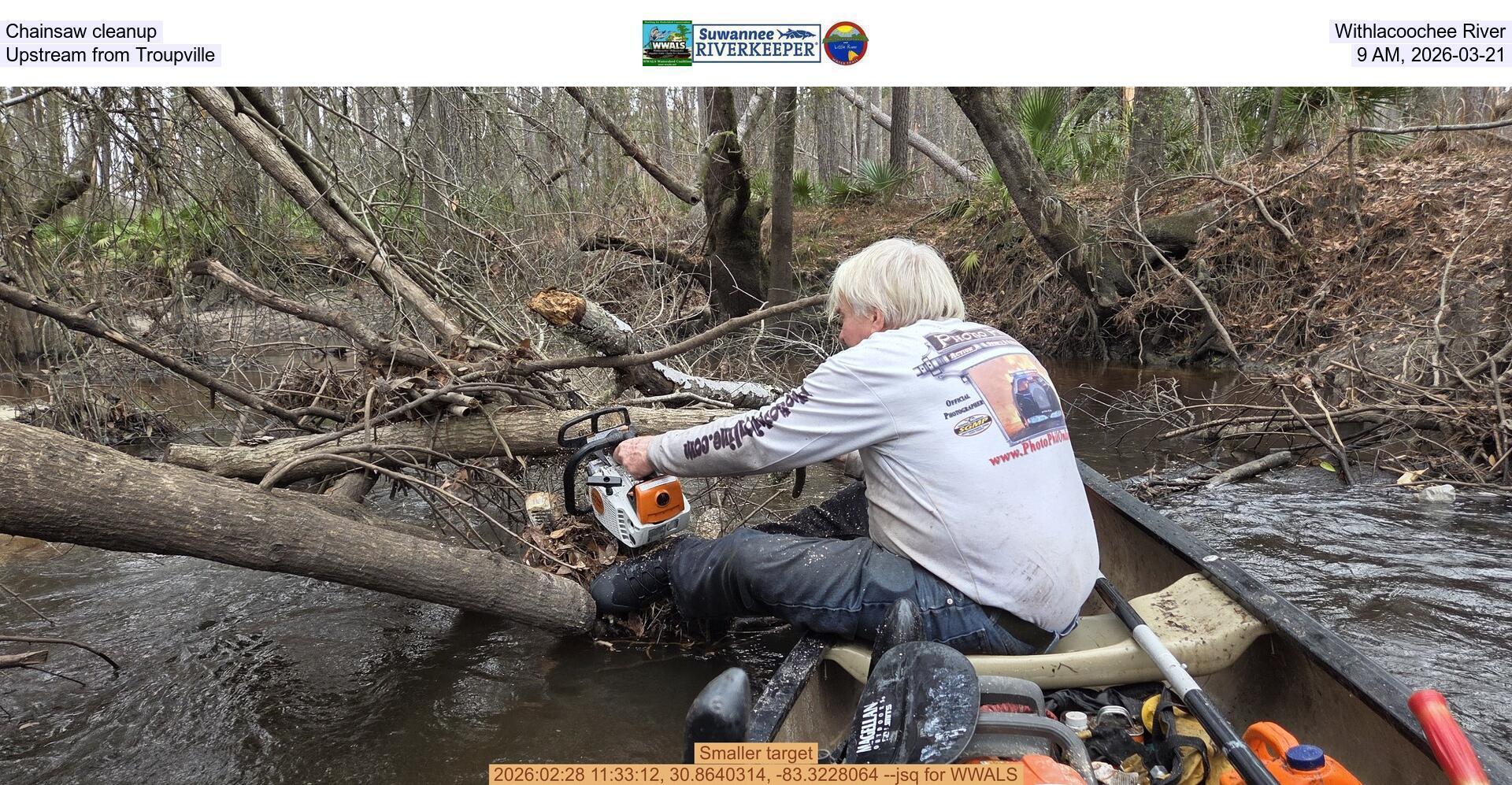 Chainsaw cleanup, Withlacoochee River, Upstream from Troupville, 9 AM, 2026-03-21