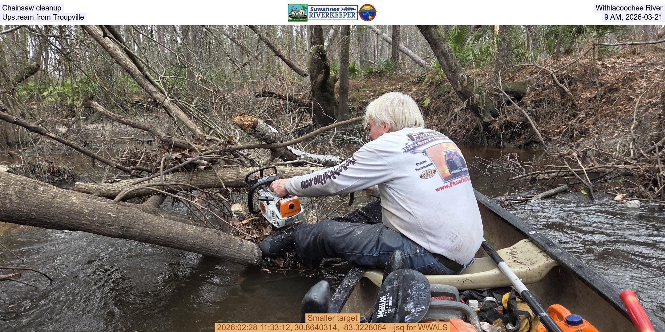 Chainsaw cleanup, Withlacoochee River, Upstream from Troupville, 9 AM, 2026-03-21