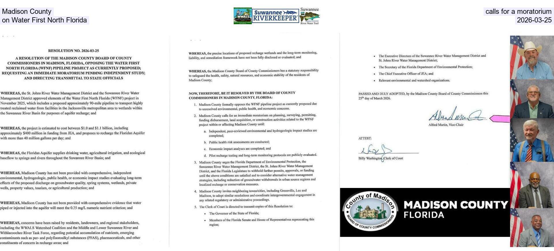 [Madison County calls for a moratorium on Water First North Florida, 2026-03-25]