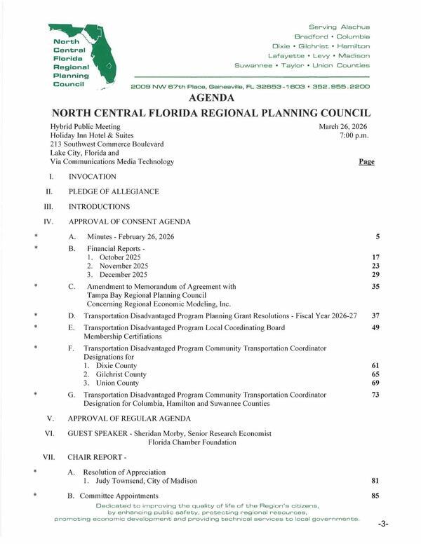 [Consent Agenda, Guest Speaker: Sheridan Morby, Senior Research Economist, Florida Chamber Foundation]