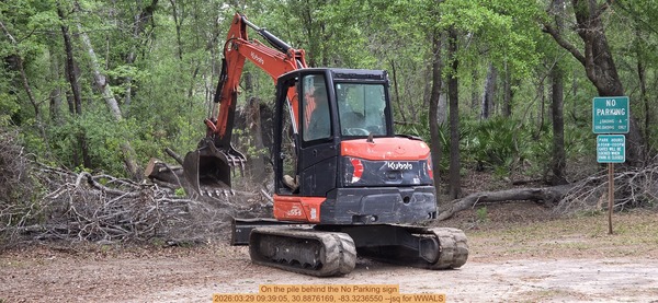 On the pile behind the No Parking sign, 2026:03:29 09:39:05, 30.8876169, -83.3236550 --jsq for WWALS