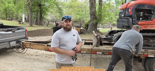 [Austin Roark with equipment on trailer, 2026:03:29 12:11:20, 30.8877152, -83.3237247 --jsq for WWALS]