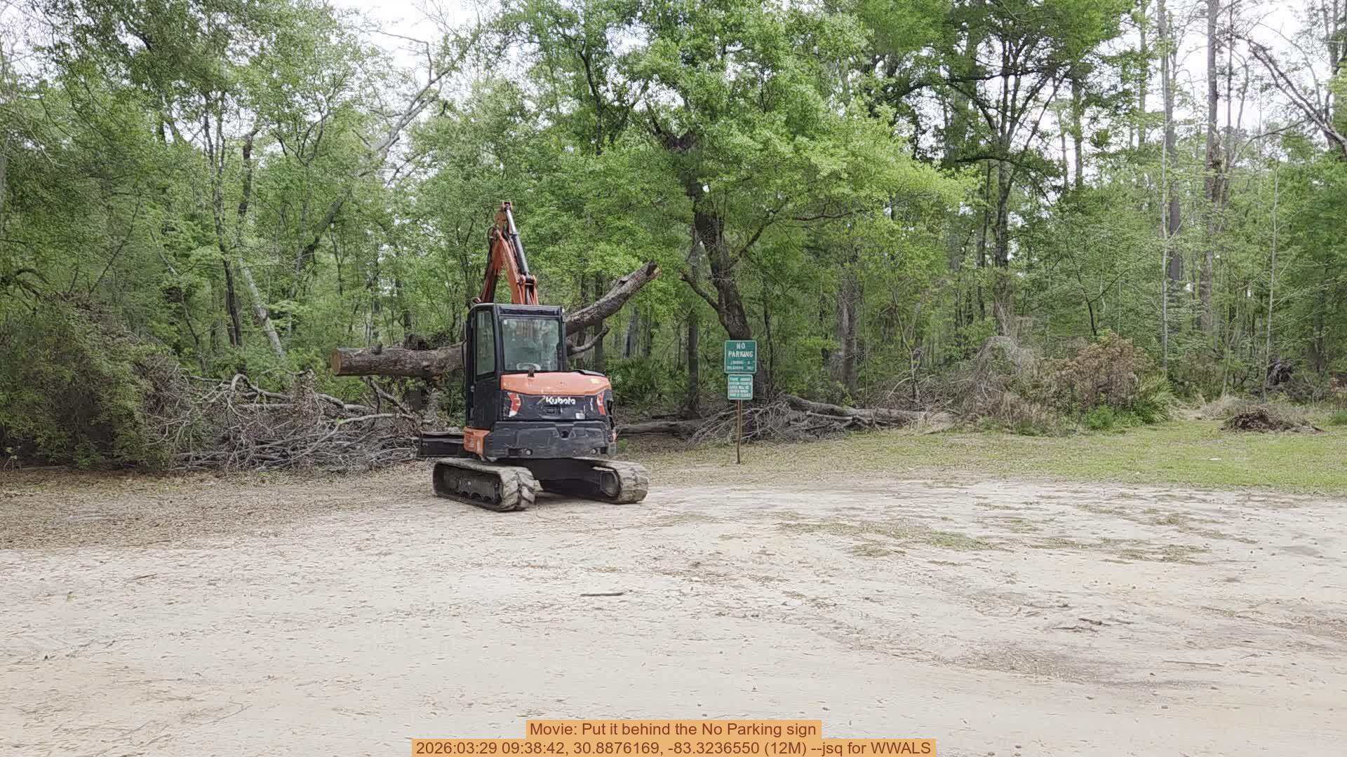 Movie: Put it behind the No Parking sign, 2026:03:29 09:38:42, 30.8876169, -83.3236550 (12M) --jsq for WWALS