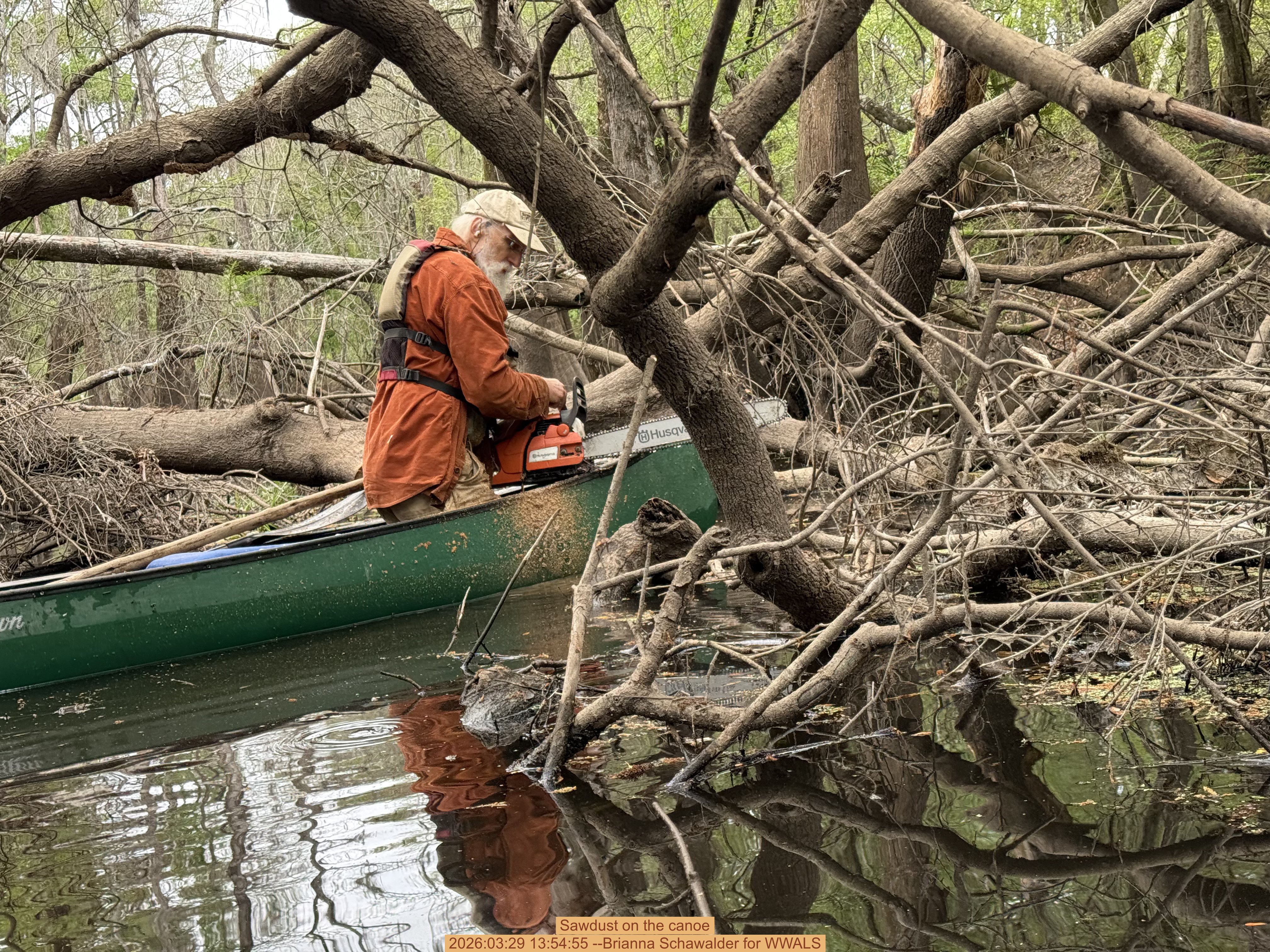 Sawdust on the canoe, 2026:03:29 13:54:55 --Brianna Schawalder for WWALS