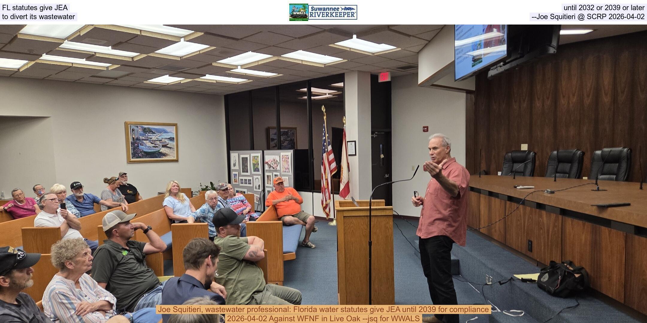 FL statutes give JEA until 2032 or 2039 or later to divert its wastewater --Joe Squitieri @ SCRP 2026-04-02