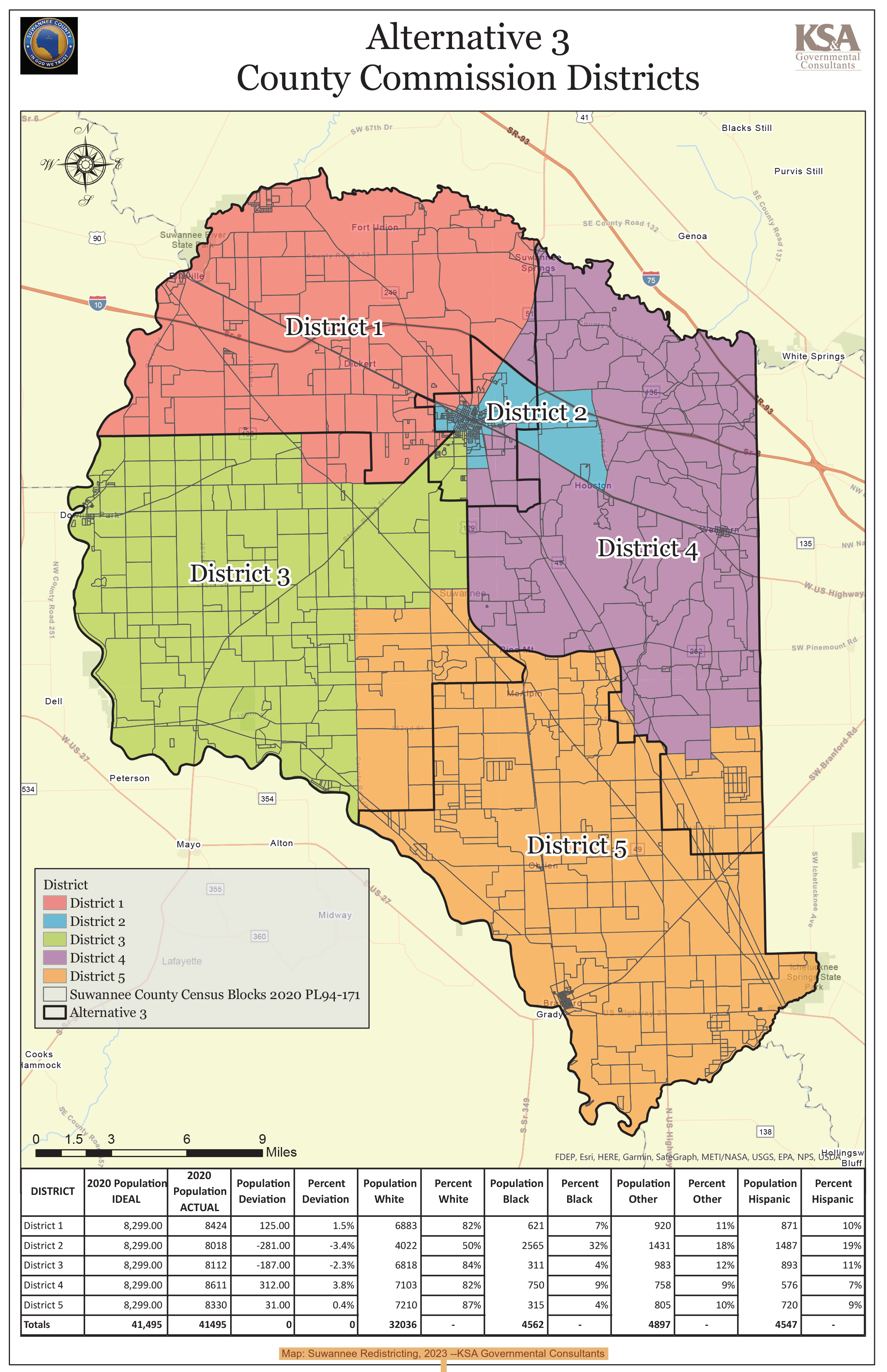 Map: Suwannee Redistricting, 2023 --KSA Governmental Consultants