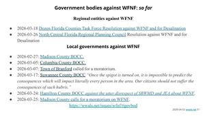 [Government bodies against WFNF: so far]