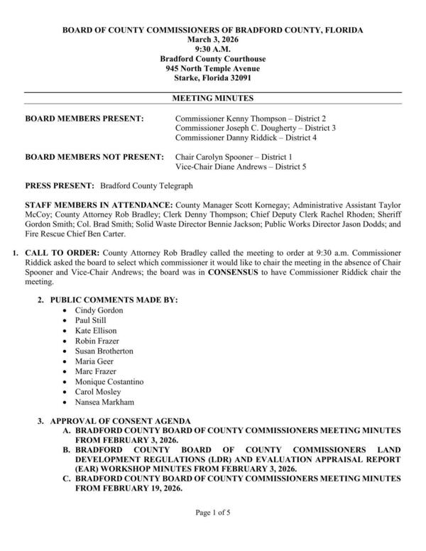 [Minutes, Bradford County BOCC, 2026-03-03]