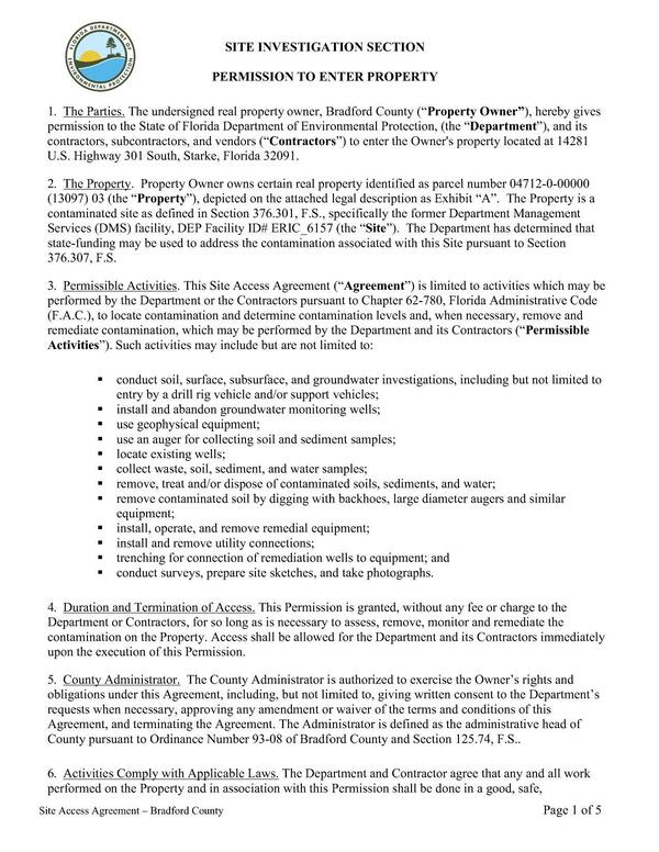 SITE INVESTIGATION SECTION PERMISSION TO ENTER PROPERTY