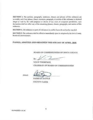 [PASSED, ADOPTED AND ORDAINED THIS 6TH DAY OF APRIL, 2026.]