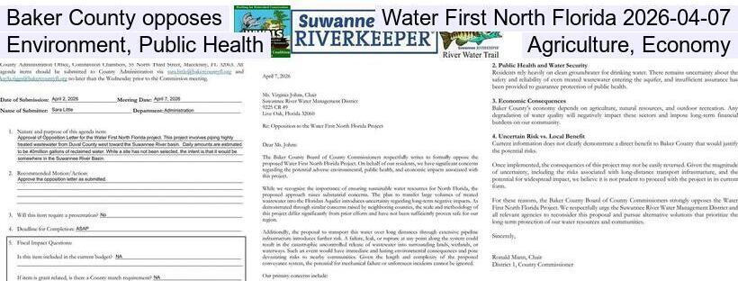Baker County opposes Water First North Florida 2026-04-07, Environment, Public Health, Agriculture, Economy