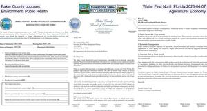 [Baker County opposes Water First North Florida 2026-04-07, Environment, Public Health, Agriculture, Economy]