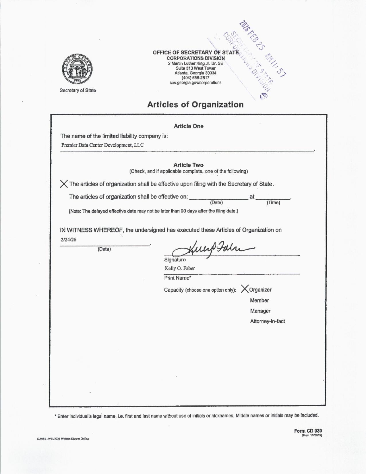 Organizer, Kelly O. Faber