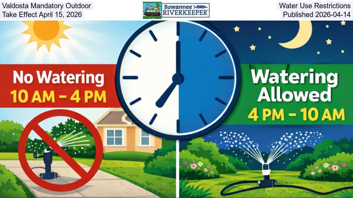 Valdosta Mandatory Outdoor Water Use Restrictions Take Effect April 15, 2026, Published 2026-04-14