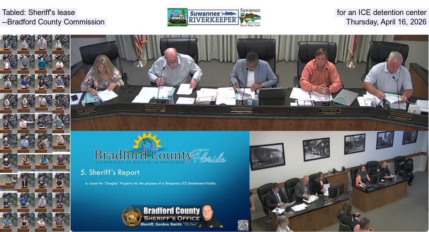 Tabled: Sheriff's lease, for an ICE detention center, --Bradford County Commission, Thursday, April 16, 2026