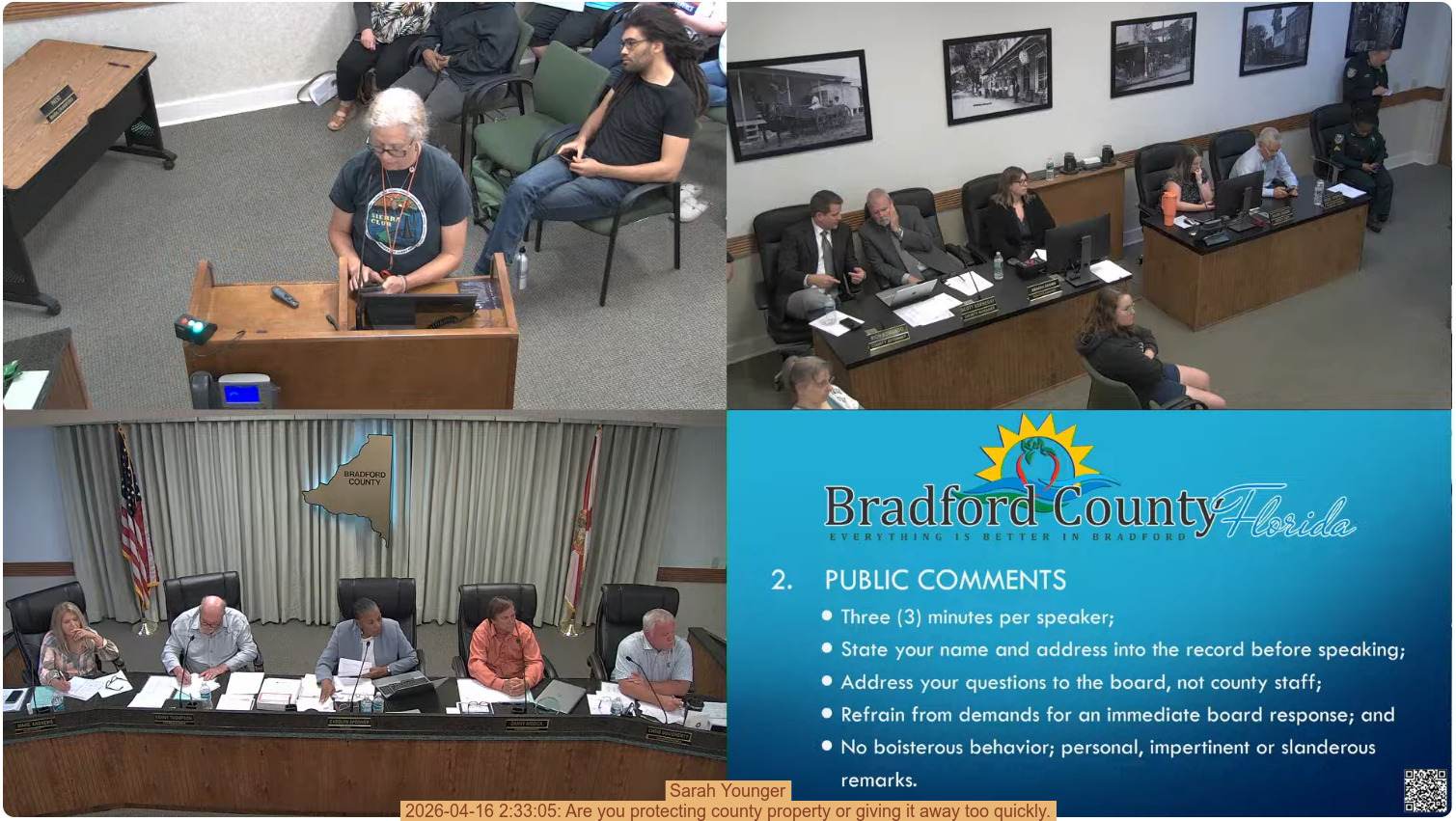 Sarah Younger, 2026-04-16 2:33:05: Are you protecting county property or giving it away too quickly.