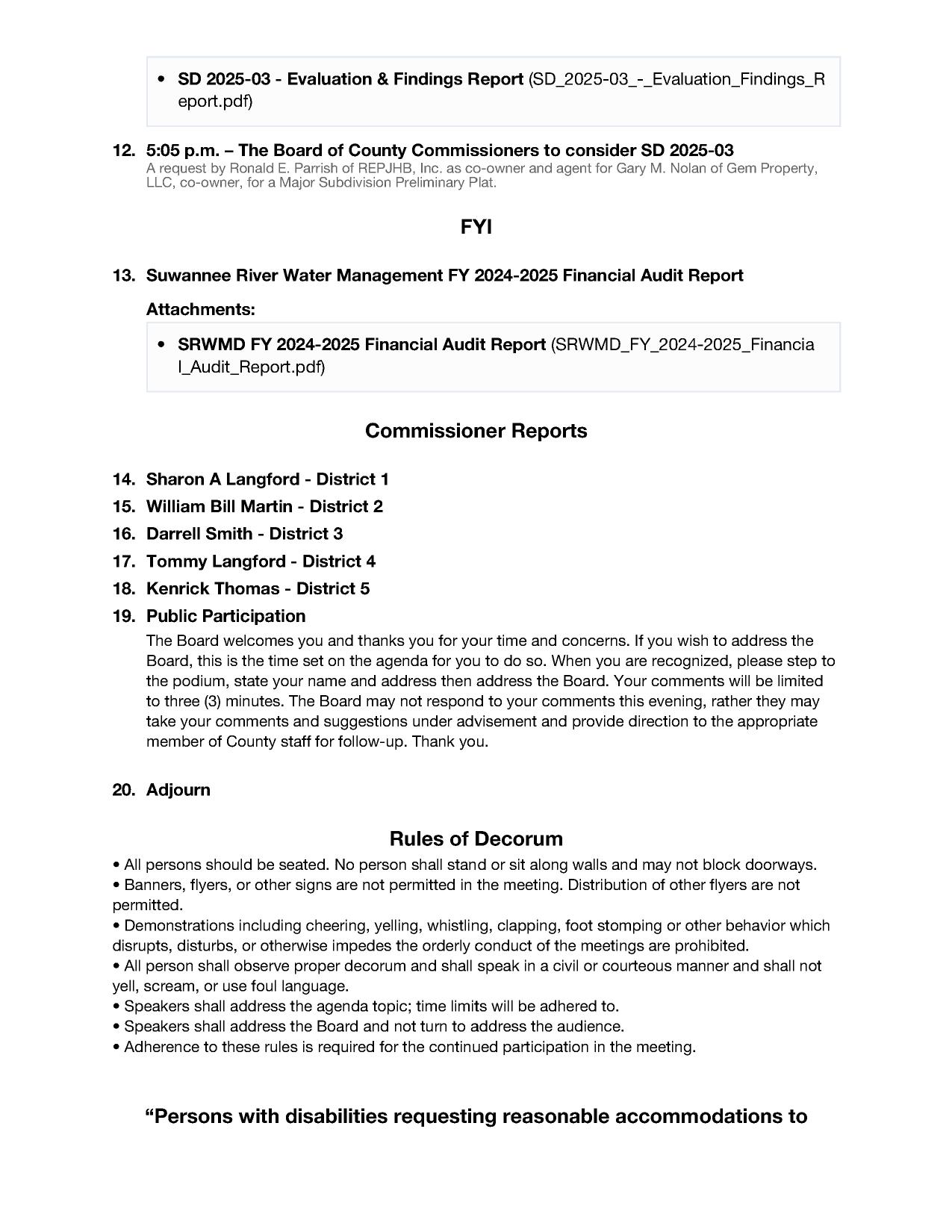 19. Public Participation