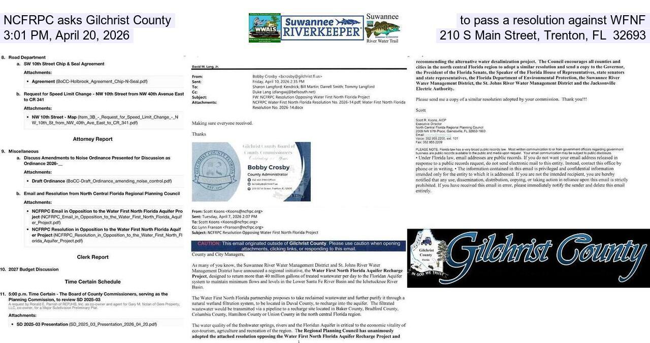 NCFRPC asks Gilchrist County to pass a resolution against WFNF, 3:01 PM, April 20, 2026, 210 S Main Street, Trenton, FL 32693