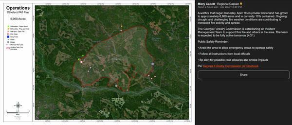 Map: Clinch Pineland Road Fire, 2026-04-20 --Watchduty