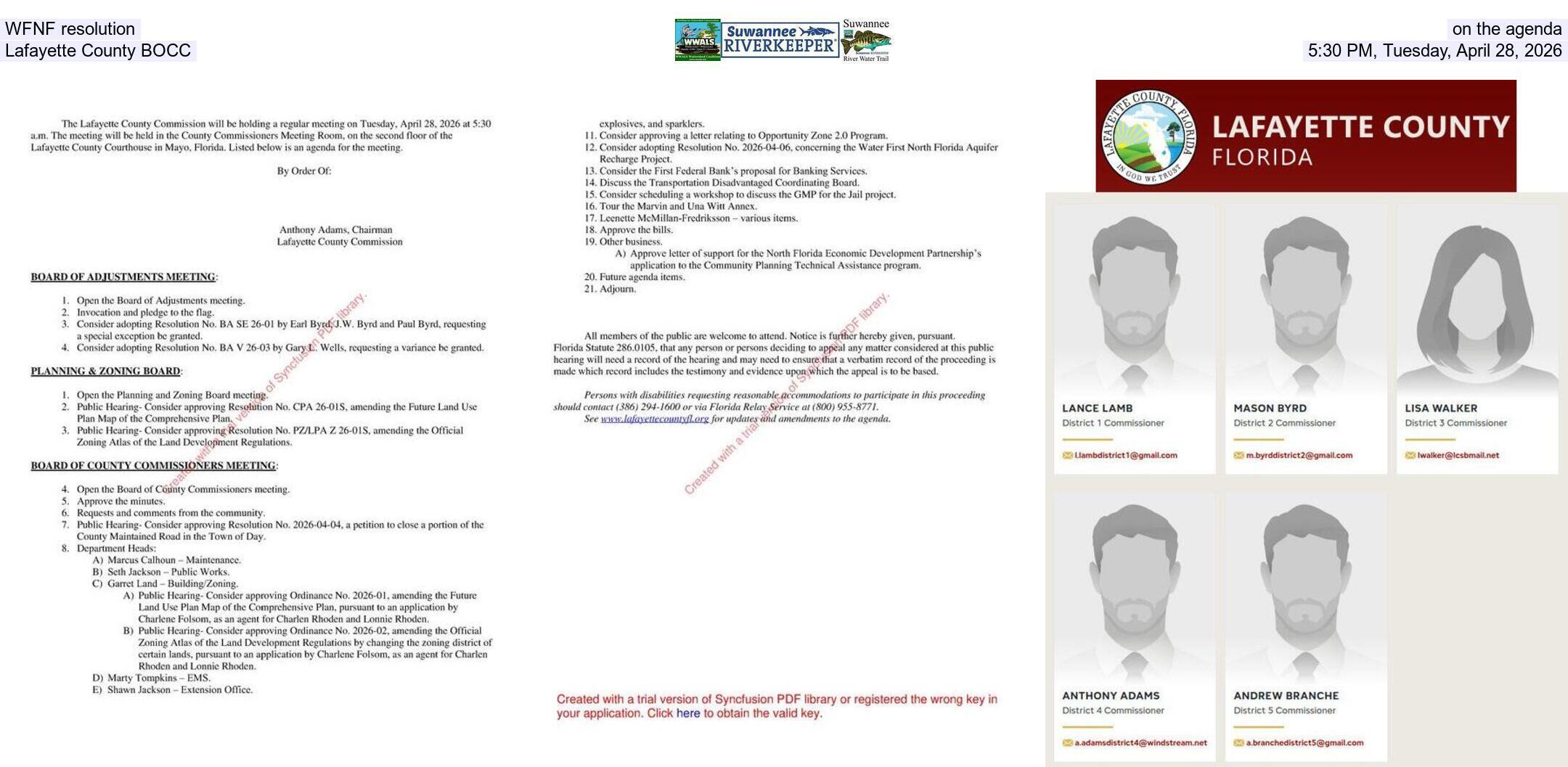 WFNF resolution on the agenda, Lafayette County BOCC, 5:30 PM, Tuesday, April 28, 2026