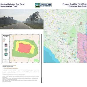 [Smoke at Lakeland Boat Ramp, Pineland Road Fire 2026-05-06, Suwannoochee Creek, Suwannee River Basin]