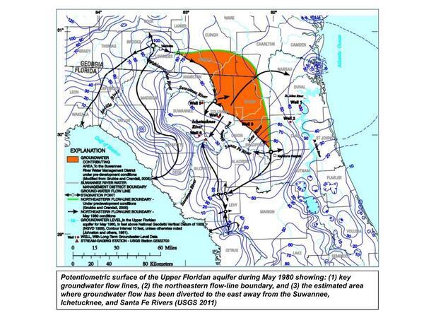 Potentiometric surface of the Upper Floridan aquifer during May 1980 showing: