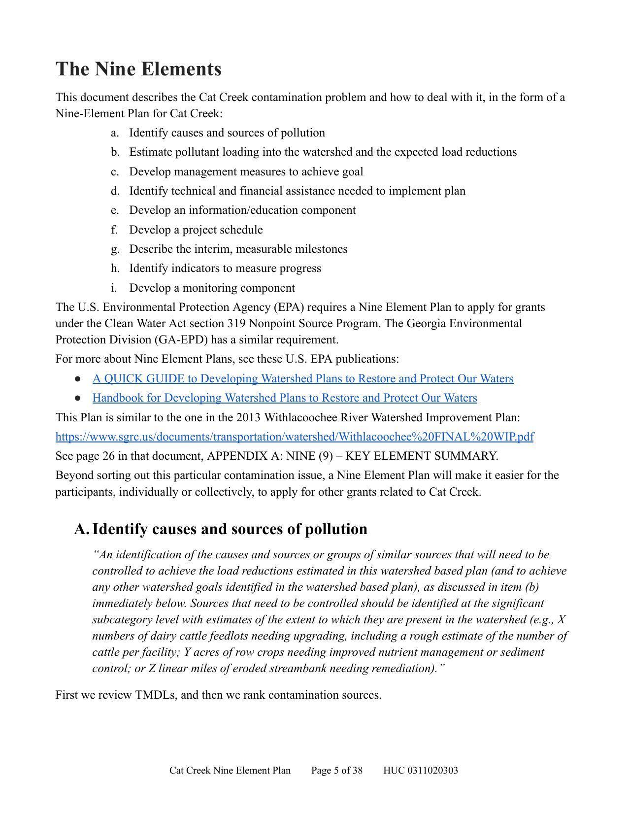 The Nine Elements, A. Identify indicators to measure progress