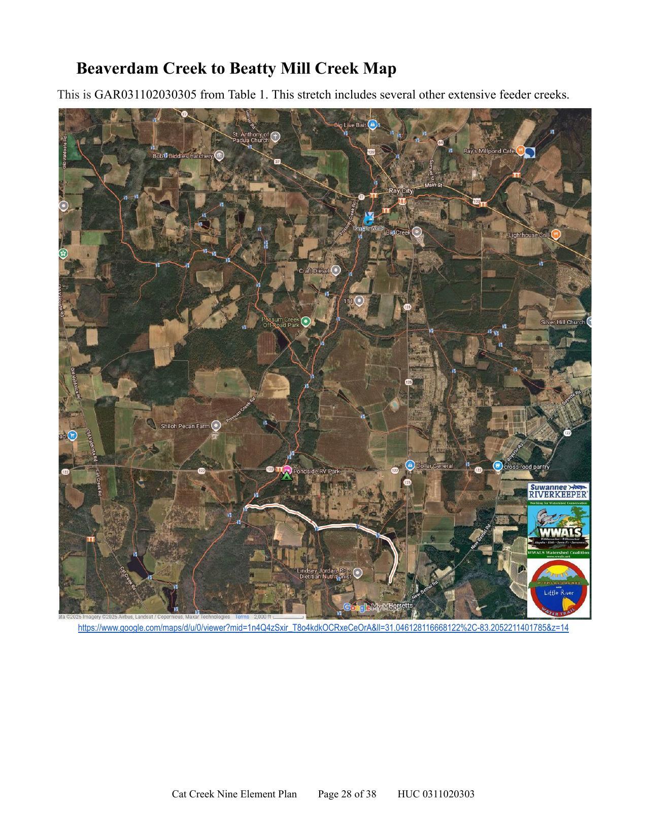 Beaverdam Creek to Beatty Mill Creek Map