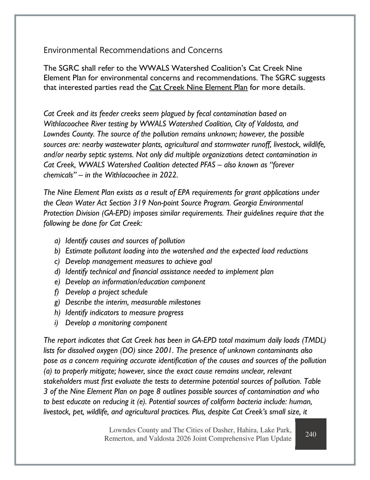 WWALS Cat Creek Nine Element Plan