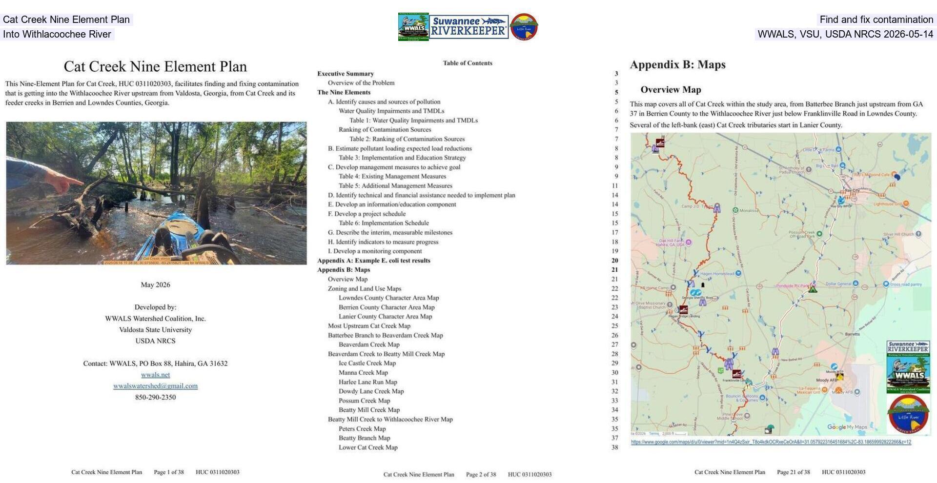 Cat Creek Nine Element Plan, Find and fix contamination into Withlacoochee River, WWALS, VSU, USDA NRCS 2026-05-14