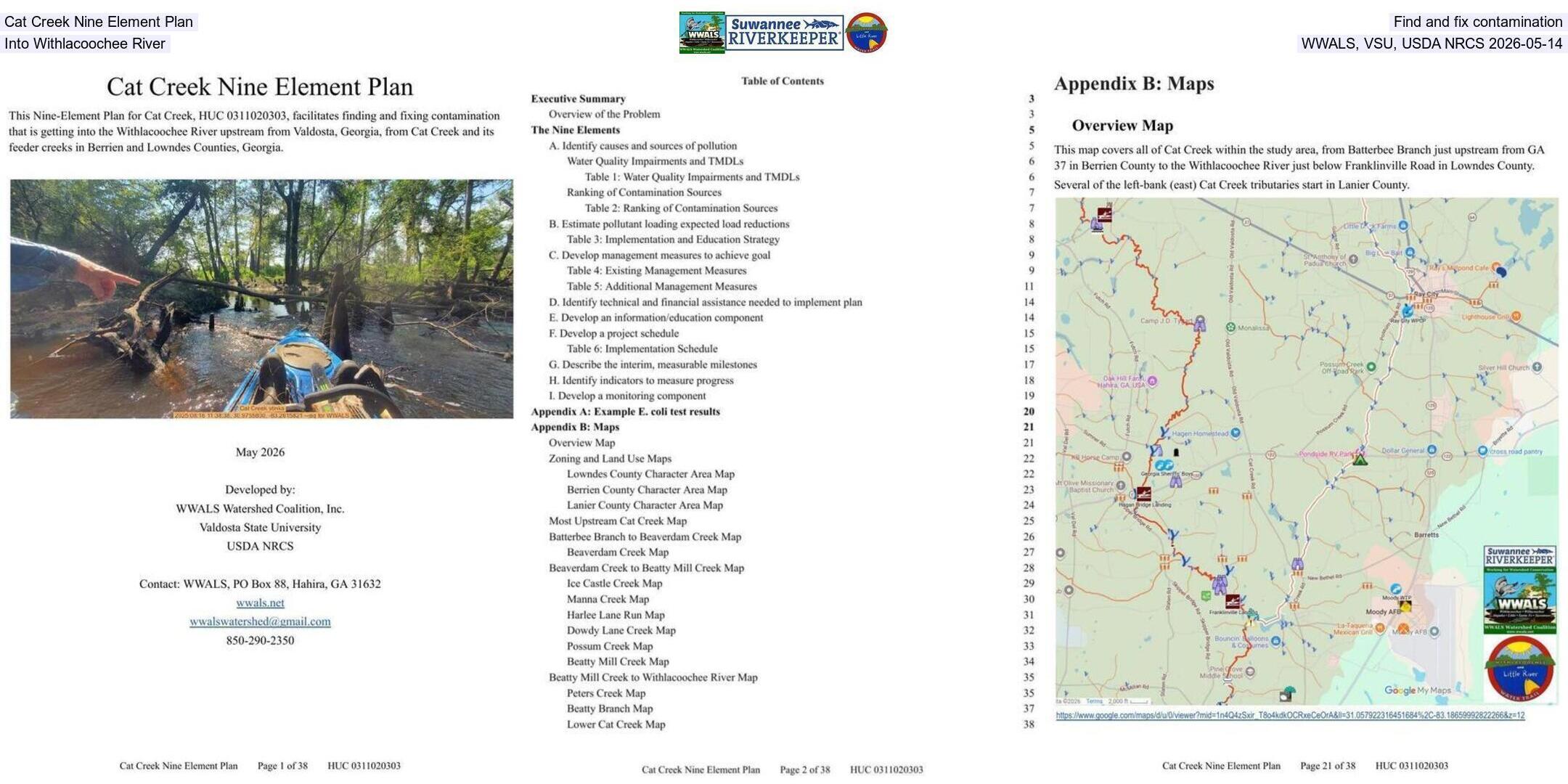 Cat Creek Nine Element Plan, Find and fix contamination into Withlacoochee River, WWALS, VSU, USDA NRCS 2026-05-14