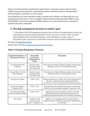 [C. Develop management measures to achieve goal; Table 4: Existing Management Measures]