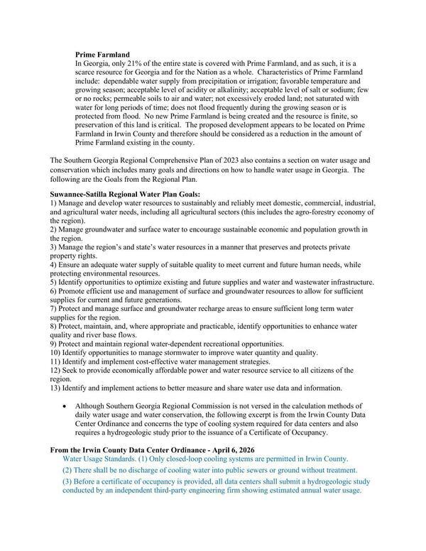 Comprehensive Plan, SSRWP, Irwin County Data Center Ordinance