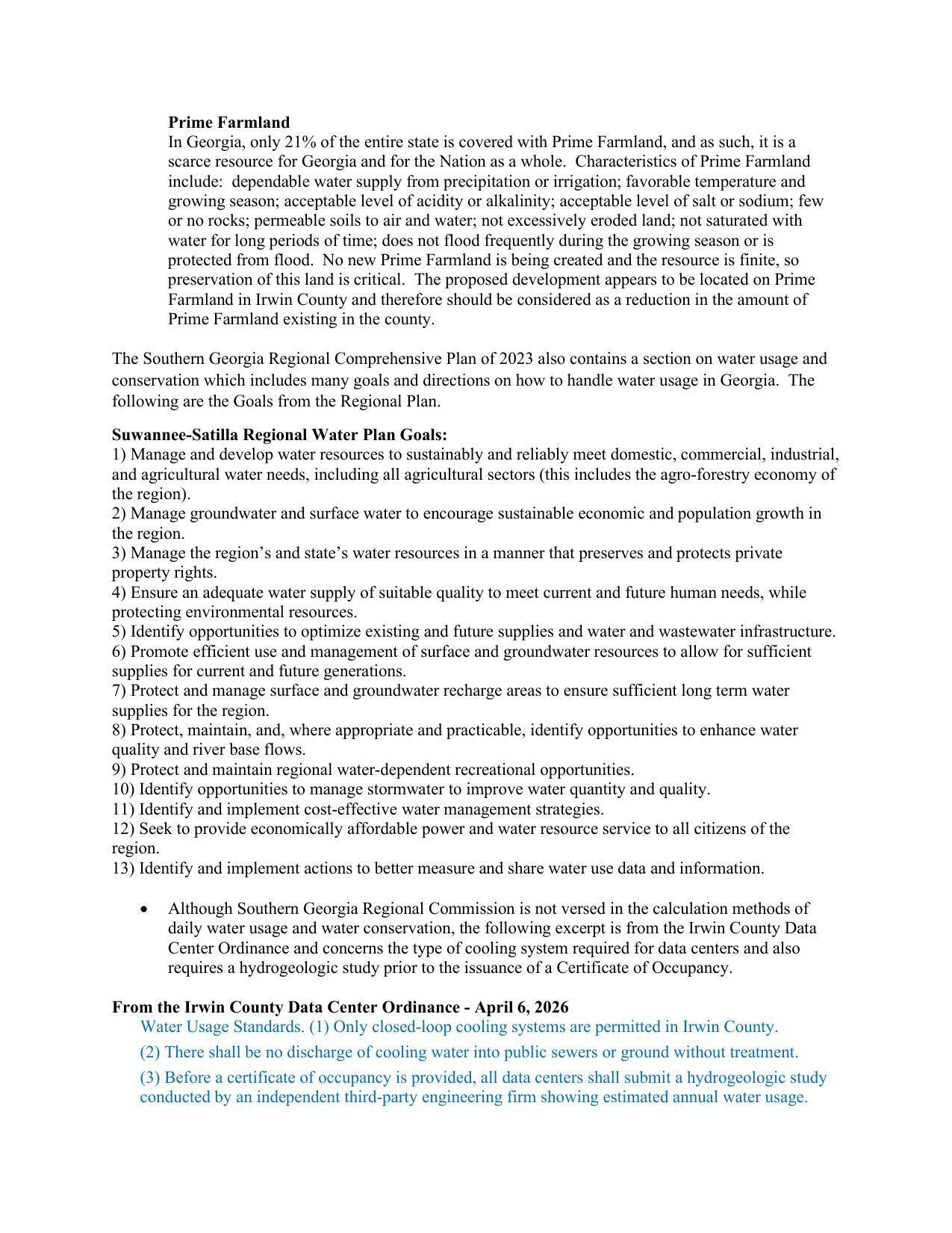 Comprehensive Plan, SSRWP, Irwin County Data Center Ordinance