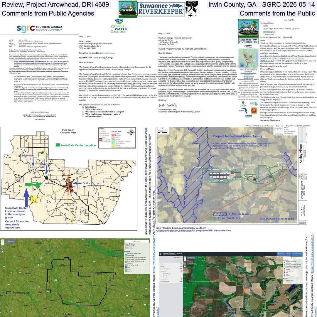 Review, Project Arrowhead, DRI 4689, Irwin County, GA --SGRC 2026-05-14, Comments from Public Agencies, Comments from the Public