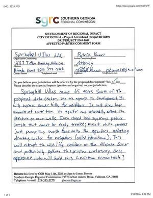 [Power bills and pressure on our wells, water waste, and accountability --Patrick Kunes, Attorney, for Springhill Villas, LLC]