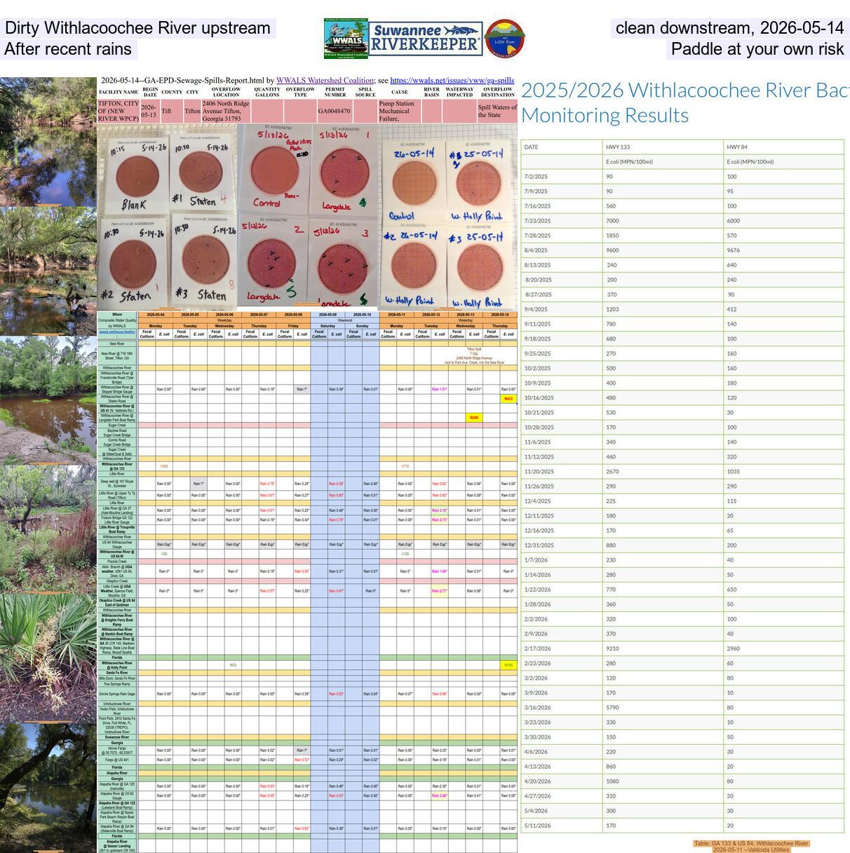 Dirty Withlacoochee River upstream, clean downstream, 2026-05-14, After recent rains, Paddle at your own risk
