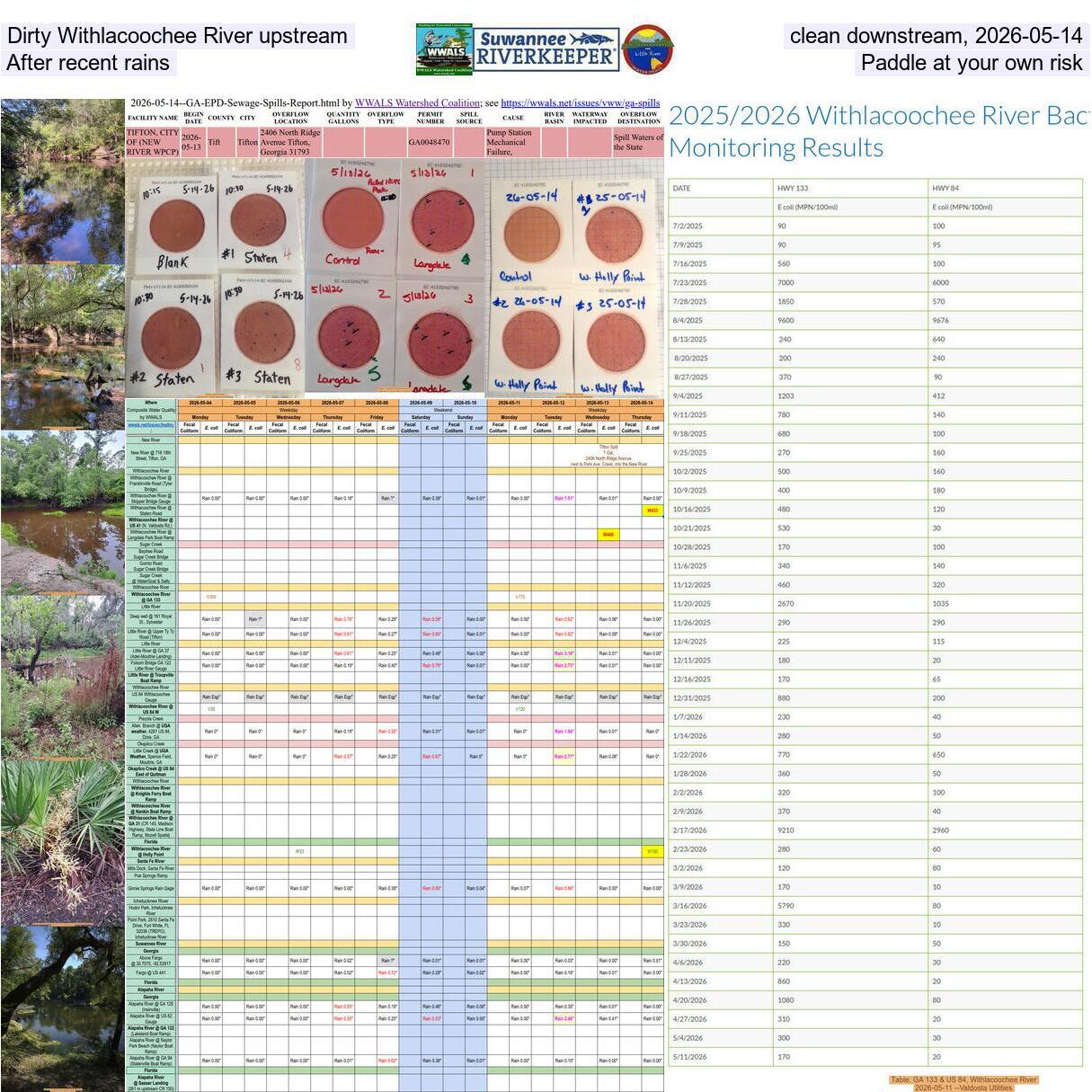 Dirty Withlacoochee River upstream, clean downstream, 2026-05-14, After recent rains, Paddle at your own risk