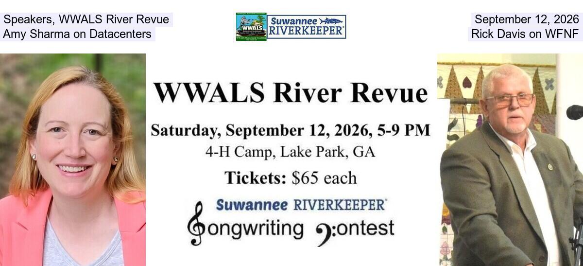 Speakers, WWALS River Revue, September 12, 2026, Amy Sharma on Datacenters, Rick Davis on WFNF