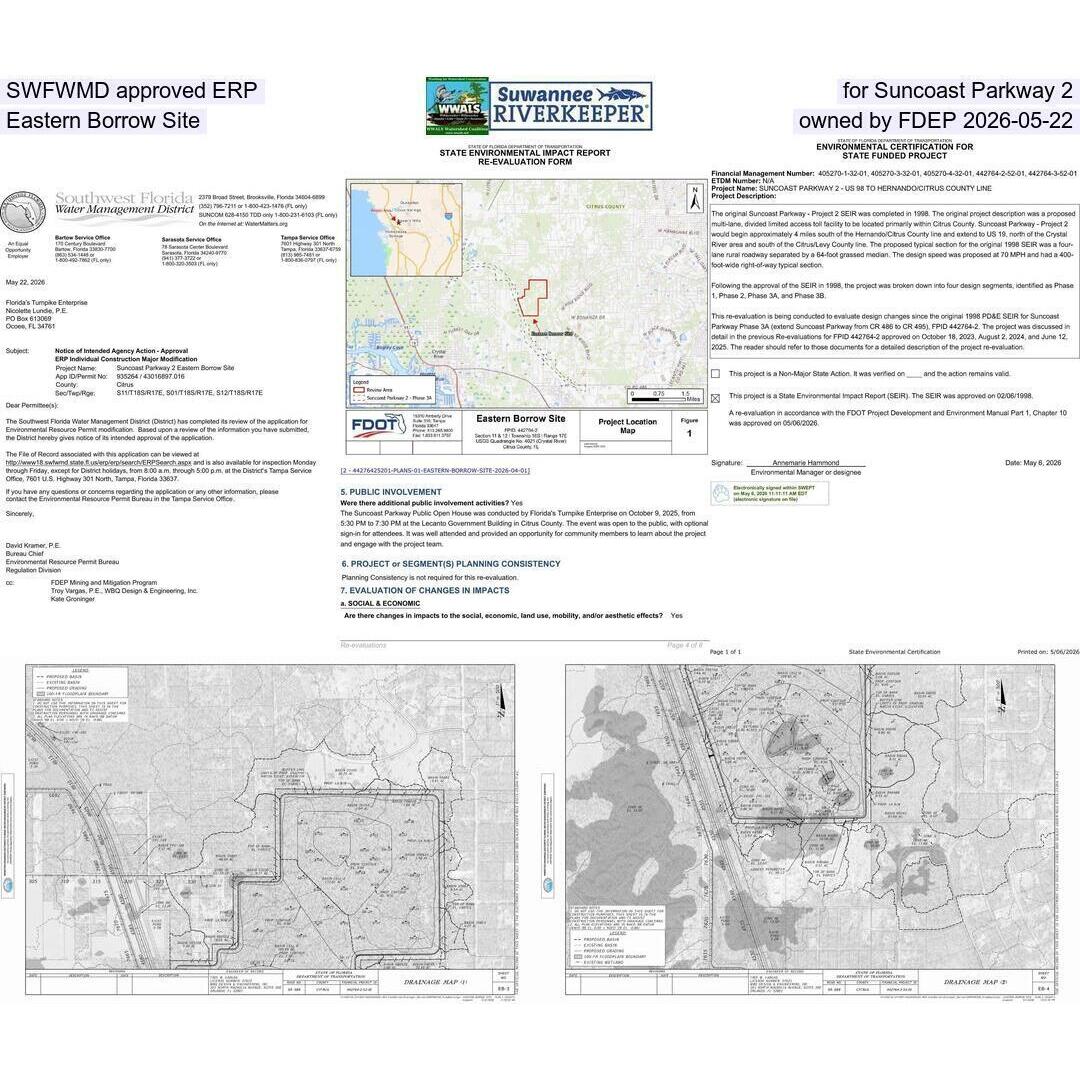 SWFWMD approved ERP, for Suncoast Parkway 2, Eastern Borrow Site, owned by FDEP 2026-05-22