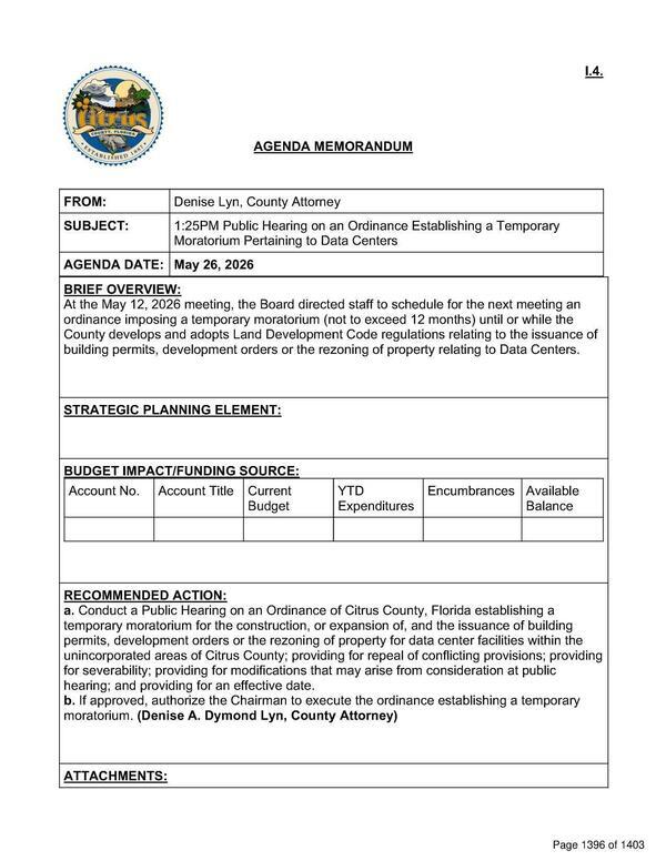 [Agenda Memorandum, 2026-05-26 --Citrus County BOCC]